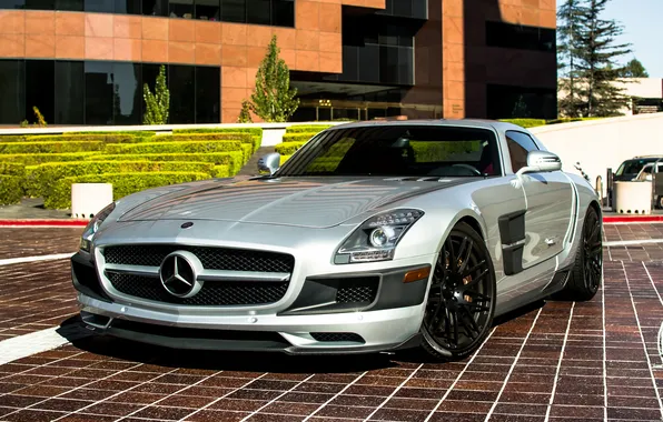 Picture reflection, silver, mercedes benz, Mercedes Benz, silvery, brabus sls, SLS BRABUS