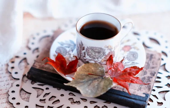 Picture leaves, coffee, Cup