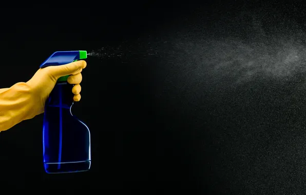 Spray, plastic bottle, trigger latex gloves, cleaner