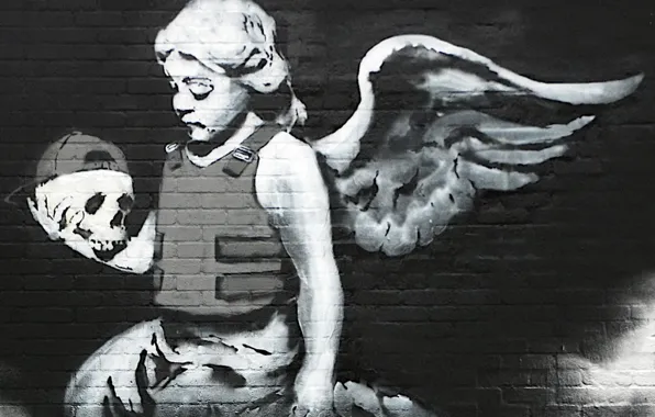 Picture skull, angel, graffiti, banksy