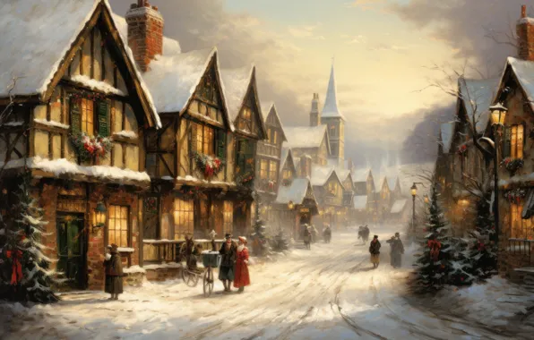 Winter, snow, the city, house, building, home, Christmas, New year