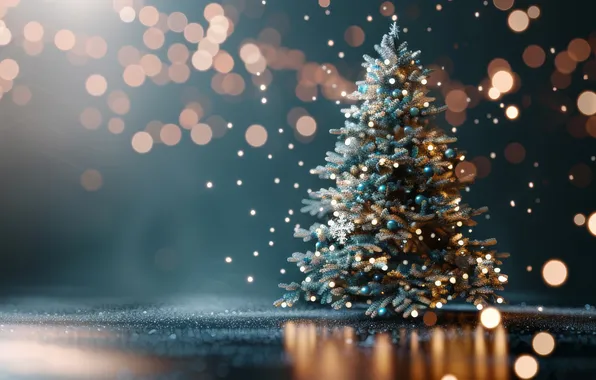 Balls, lights, lights, Christmas, New year, herringbone, garland, blue background