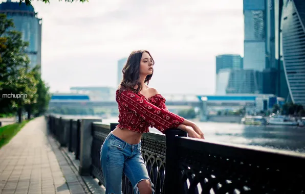 Girl, the city, model, jeans, figure, Moscow, Disha Shemetova, Maksim Chuprin