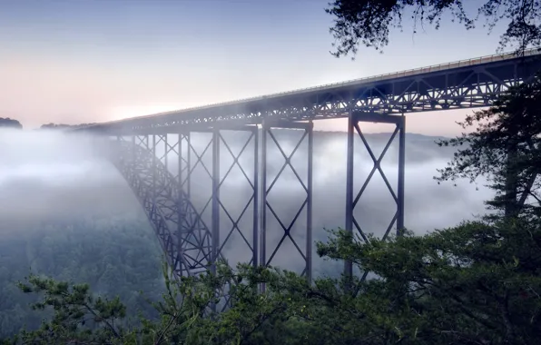 Landscape, bridge, fog, New river gorge bridge