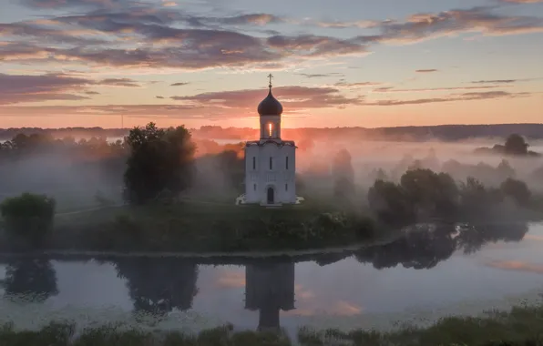 Summer, the sky, clouds, light, trees, fog, reflection, river