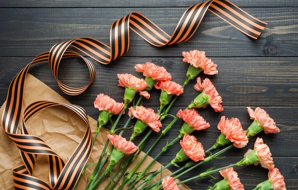 Picture flowers, bouquet, St. George ribbon, May 9, flowers, clove, Victory Day, Victory Day