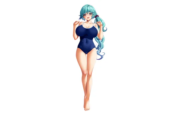 Girl, sexy, cleavage, long hair, legs, boobs, anime, blue eyes