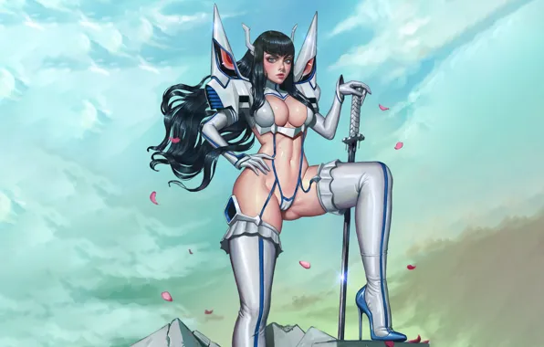 Girl, sword, fantasy, sexy, cleavage, thighhighs, long hair, boobs