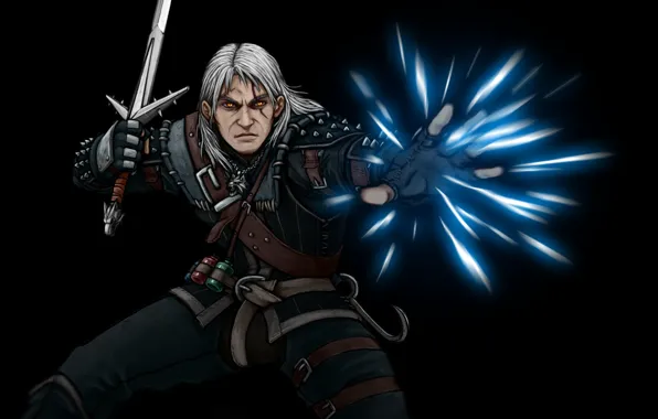 Picture magic, sword, art, the witcher, the Witcher, Geralt
