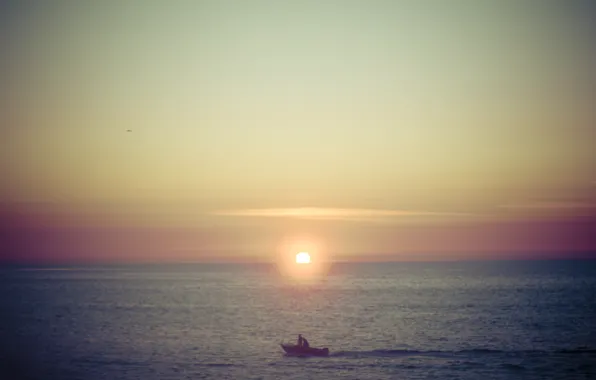 Sea, sunset, boat, sea, sunset, red sky, boat, red sky