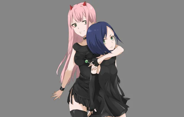 Grey, background, girls, Ichigo, 002, Darling In The Frankxx, Cute in France