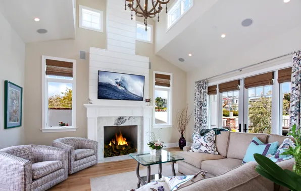 Table, room, sofa, interior, fireplace, mansion, living room