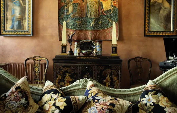 Picture old, sofa, interior, Antiques, tapestry