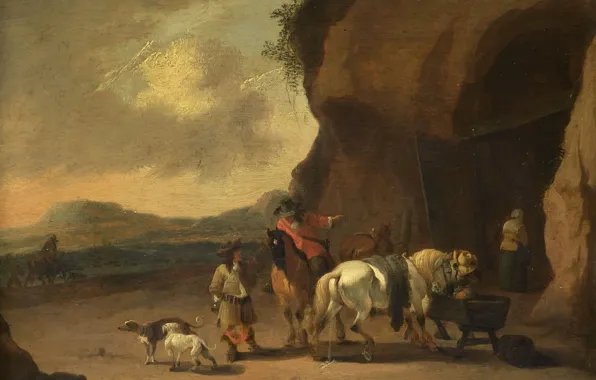 Picture landscape, oil, picture, Roadside Parking, 1719, Pieter Bout, Peter Baut