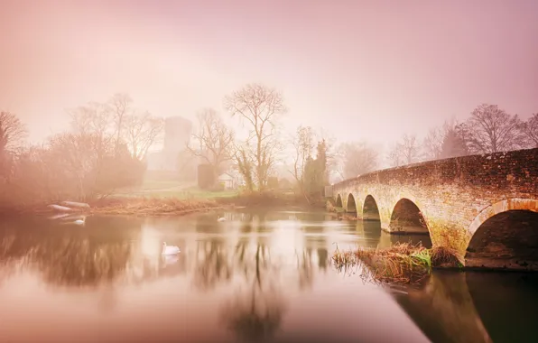 Picture bridge, fog, river