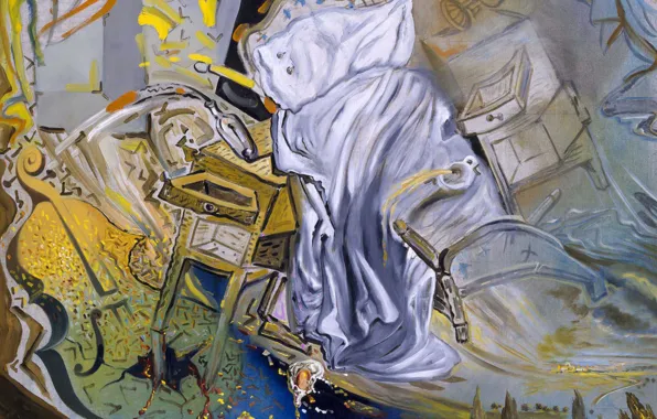 Surrealism, picture, Salvador Dali, Salvador Dali, Ferociously Attacking A Cello, Bed and Two Bedside Tables