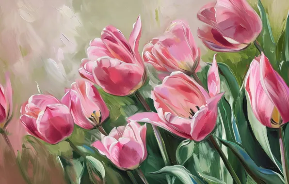 Flowers, picture, tulips, painting, imitation painting, AI art, neural network, digital painting