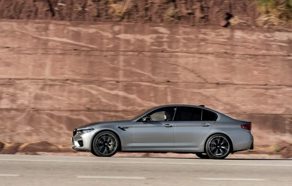Rock, grey, wall, BMW, profile, sedan, 4x4, 2018