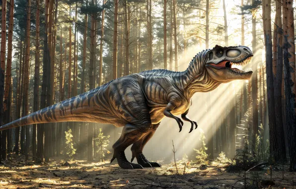 Picture Trees, Predator, Dinosaur, Animal, The Rays Of The Sun, Digital art, Tyrannosaurus, Tyrannosaurus Rex