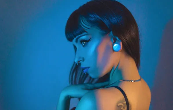 Face, background, model, portrait, piercing, tattoo, shoulder