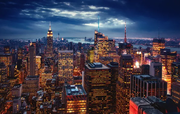 The city, lights, New York, the evening, USA, New York