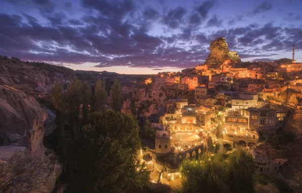 The evening, fortress, Turkey, Cappadocia, Ortahisar