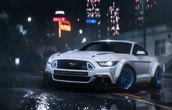 Picture Mustang, Ford, Car, Front, Night, RTR, Rain, 2016