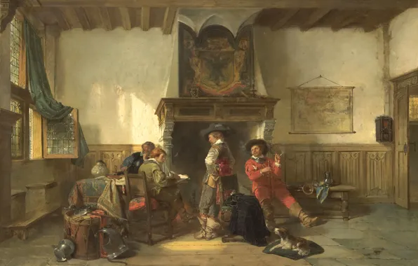 Picture oil, interior, picture, Herman Frederick CAREL ten Kate, Guardroom with Soldiers
