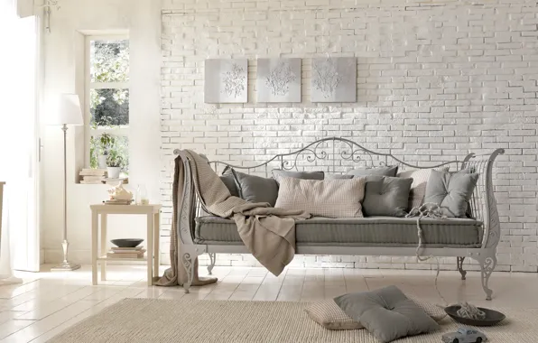 Picture sofa, interior, brick, forging, country
