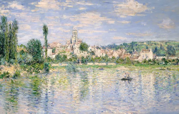 Landscape, river, boat, picture, Claude Monet, Vétheuil In Summer