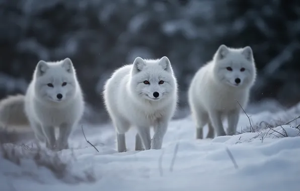 Winter, forest, snow, nature, the snow, walk, company, trio