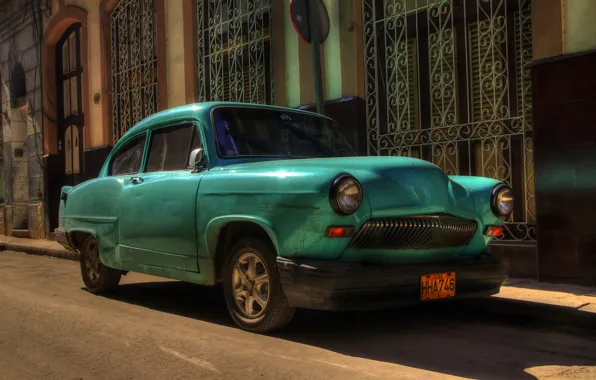 Retro, street, car, Cuba, Havana