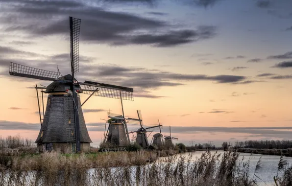 Landscape, mill, Holland, Kinderdijk