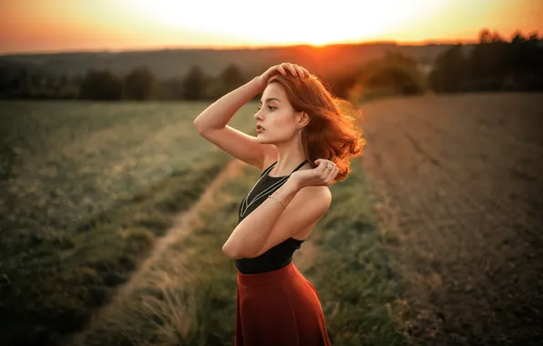 Summer, girl, the sun, decoration, sunset, nature, pose, earrings