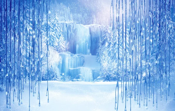 Snow, snowflakes, ice, icicles, Frozen, tree, Walt Disney, animation