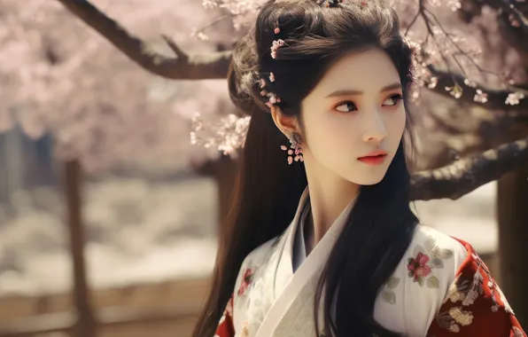 Wallpaper look, girl, flowers, nature, face, Park, portrait, spring