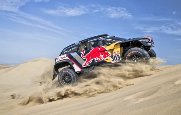 Sand, Auto, Sport, Speed, Race, Peugeot, Red Bull, 308