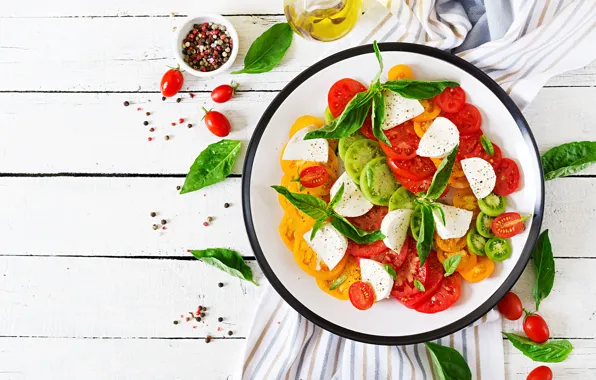 Wallpaper mozzarella cheese, spices, tomatoes, salad
