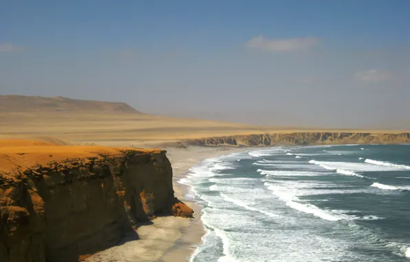 Beach, Chile, Desert, Waves, Cliff