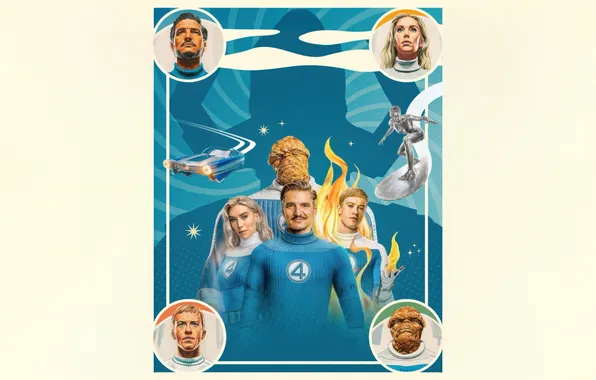 Background, poster, characters, comic, costumes, Fantastic four, MARVEL, portraits