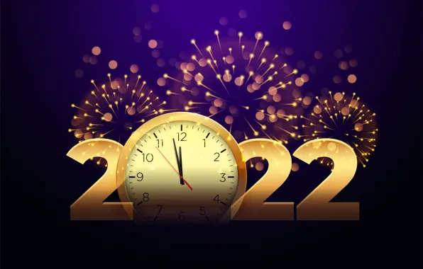 Background, gold, watch, figures, New year, golden, new year, happy