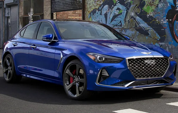 Machine, asphalt, drives, front, side, blue, blue, Genesis