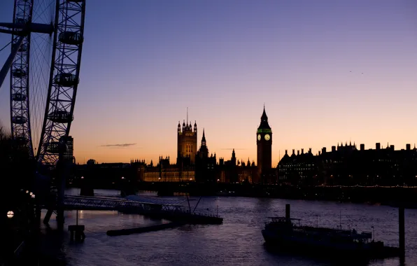 Picture river, ship, London, wheel, london, big ben, Ferris