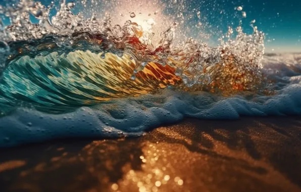 Sea, wave, landscape, nature, shore, surf, digital art, AI art