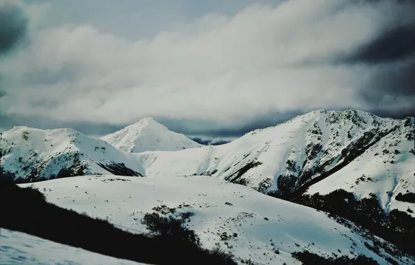 Winter, the sky, clouds, snow, mountains
