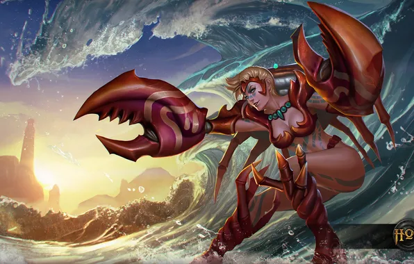Sea, ass, chest, girl, wave, ass, claw, Heroes of Newerth