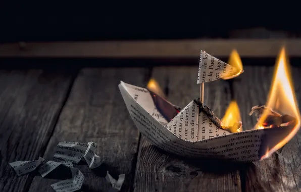 Paper, fire, boat