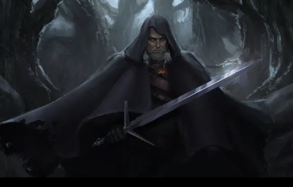 Sword, art, game, the Witcher, art, Geralt of Rivia, Geralt of Rivia, Witcher 3: Wild …