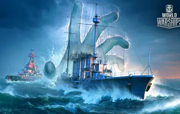 Squirt, the ocean, the game, ship, army, hands, World Of Warship