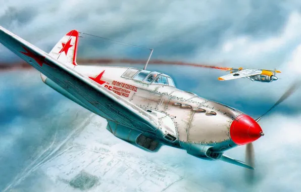 Picture aircraft, war, airplane, aviation, fw 190, dogfight. russian fighter